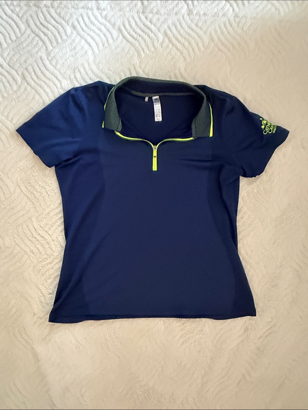 adidas Navy Short-Sleeve Sport Polo with Neon Yellow Trim